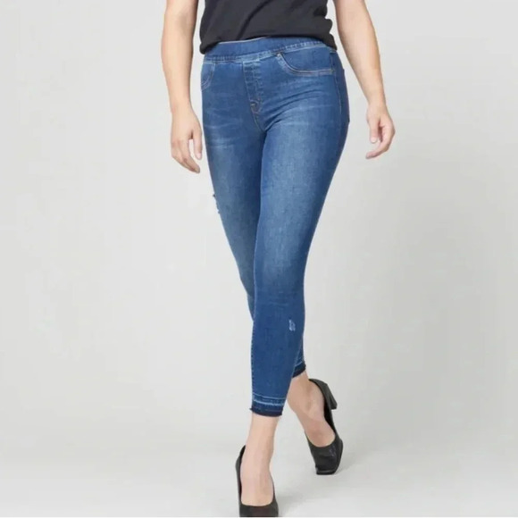 Spanx Distressed Ankle Skinny Jeans Medium Wash Stretch denim Women’s Size L - Picture 13 of 13